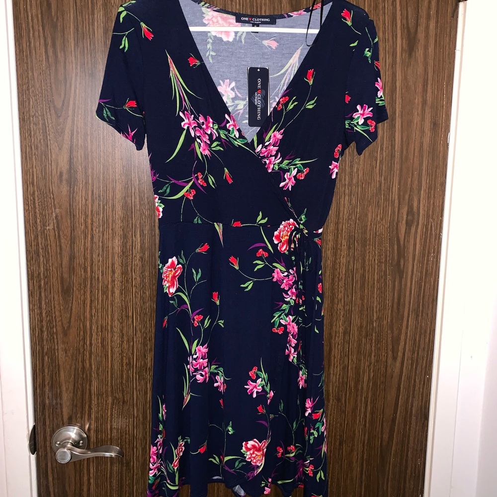 Navy Floral Print Dress